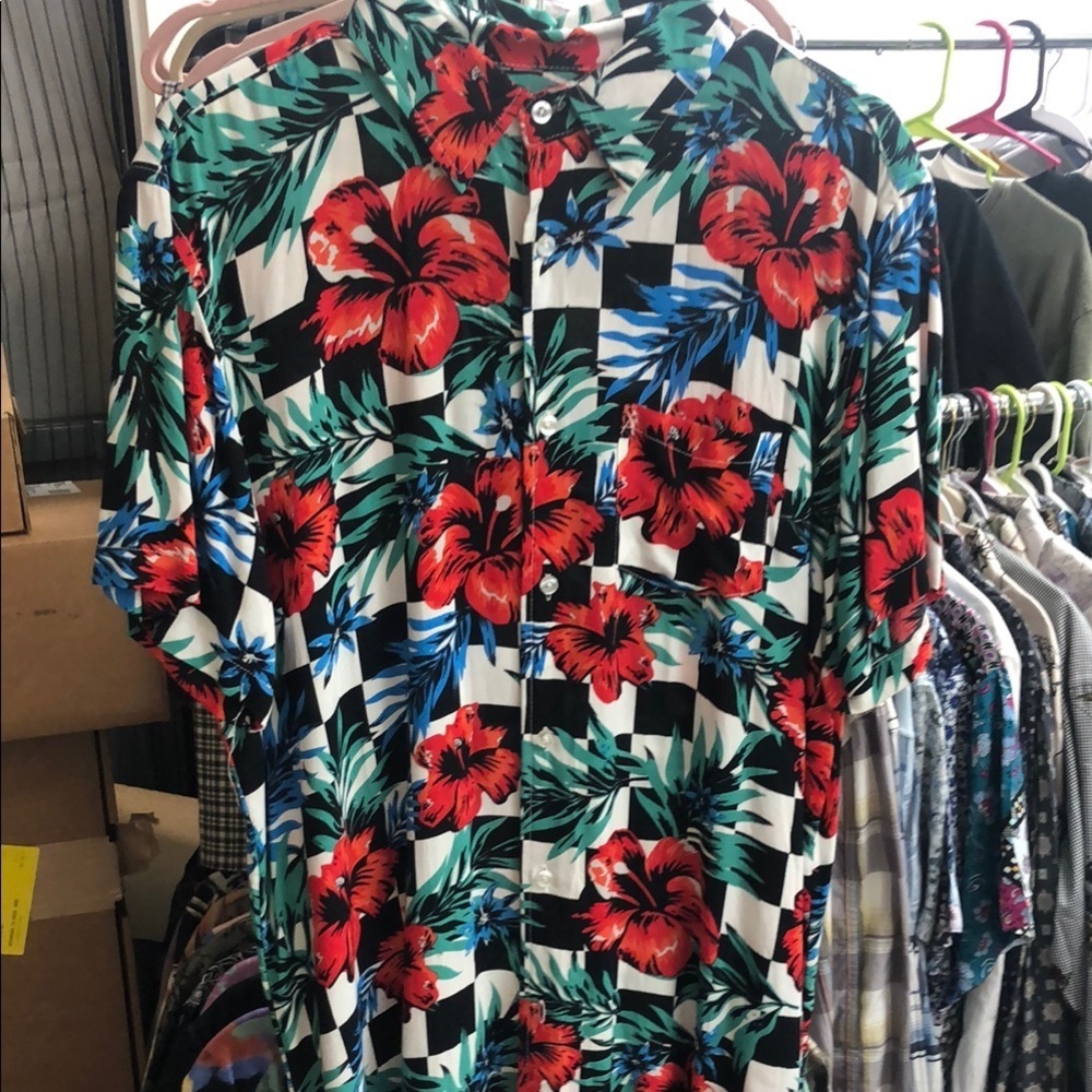 Reason Red Blue and Green/w Black & White Checks Casual Button Down Shirt